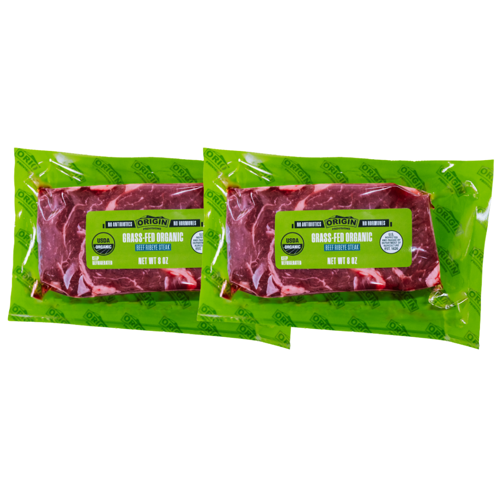 2 x 8oz - 100% Grass-fed & Organic Certified Ribeye Steaks 8oz.